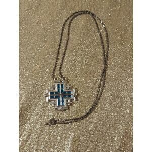 Vintage JERUSALEM Blue Inlayed Silver Tone Necklace Magnetic Changing Pendant